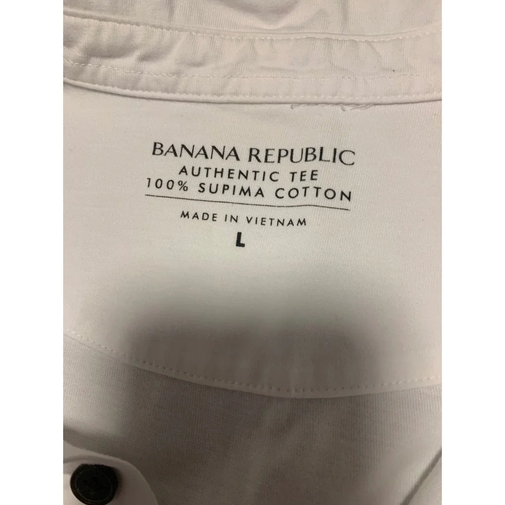 Banana Republic White Henley 100% Supima Cotton Short Sleeve Pocket Polo Shirt L
